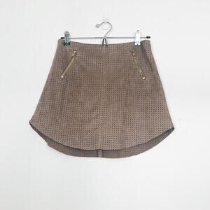 Bishop+Young Mini Mesh Skirt Size M‎ Taupe Color Lined Raw Hem Zipped Pockets